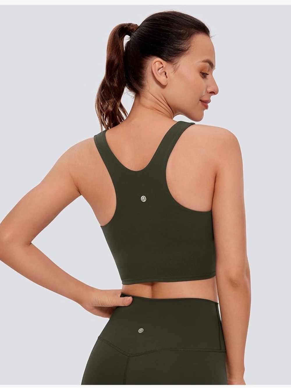 CRZ YOGA Olive Green Matching Set Medium Crossover Leggings Longline Sports Bra
